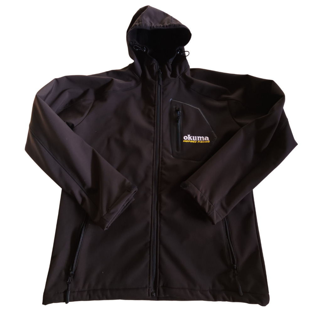 Okuma Mens Softshell Hooded Inspired Fishing Jacket Black Water Repellant L